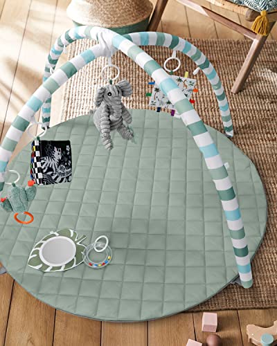 Baby Play Gym Mat, Tummy Time Activity Mat With 6 Detachable Toys For Stage-Based Sensory And Motor Skill Development, Washable Play Mats For Infant, Newborn Baby Essentials, Sage Green #TOP5