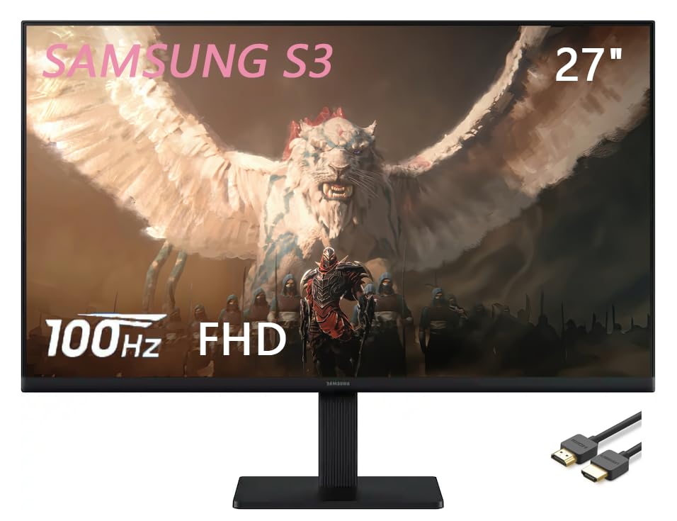 Image of Samsung S3 Series 27 Inch IPS FHD LED Monitor 100Hz Refresh Rate Black | SAMSUNG 27in computer screen with 5ms response time, Game Mode, Eye Saver Mode, HDMI, and D-sub ports