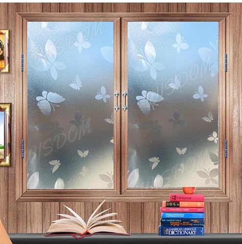 Image of WISDOM Privacy Window Film Frosted Glass Film Glass Film No Glue Anti-UV Window Sticker Non Adhesive for Privacy Office Meeting Room Bathroom Living Room (Butter Fly Frosted, 12 x 140 inch)