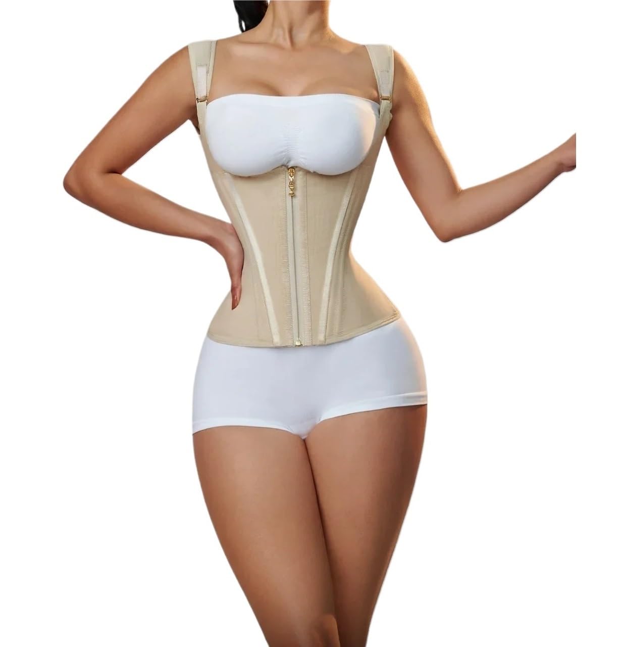 Fascia Addominale per Donna Body Shaper Shapewear Donna Canotta Doppia Compressione Vita Trainer Corsetto Regolabile Cerniera e Ganci