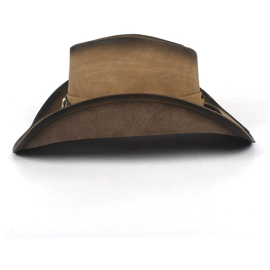 Sombrero De Cowboy de Cuero para Hombres y Mujeres Cowgirl Sun Hat Outback de Ala Ancha (Color: Natural, Tamaño: 58-59 Cm)