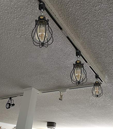 Kiven Vintage Wire Cage Semi Track Lighting Heads Compatible With Single Circuit H Type Track Lighting, Industrial Black Metal Caged Track Rail Light Fixture 3-Pack #TOP2