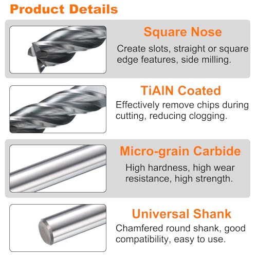 Image of HARFINGTON Carbide Square Nose End Mill Bit 5 /16 inch Cut Dia 4 Flutes TiAlN Coated Milling Cutter for Hardened Steel Metal (5 /16 inch Shank 1 inch Cut Length 4 inch Long 30 Degree Helix HRC53-55)