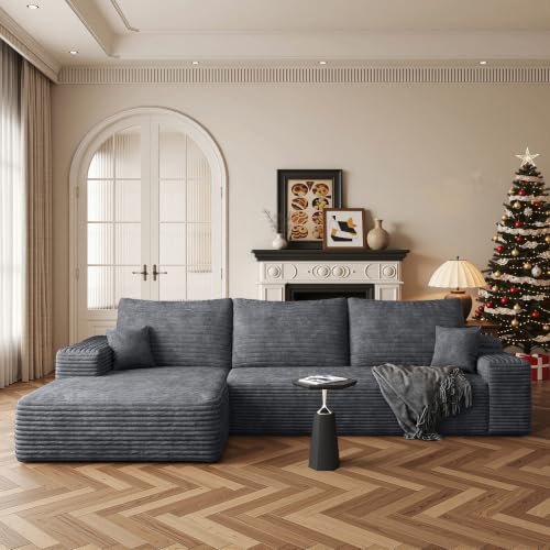Image of Boneless Couch, Modular Sectional Couches for Living Room, U-Shaped Cloud Couch Sofa with Deep Seat, Fluffy Corduroy Upholstered Corner Sofa