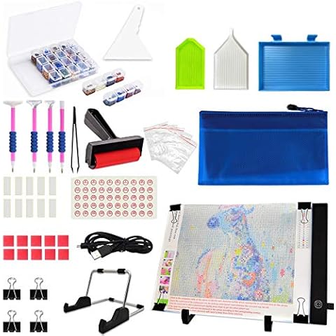 JUSONEY A4 LED Light Pad for Diamond Painting Kit- 41PCS Diamond Painting Accessories - Dimmable Brightness Board with Detachable Stand, Clips and USB Cable Great for Diamond Art Cover