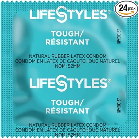 Lifestyles Tough Extra Strength, Strong Lubricated Latex Condoms with Silver Pocket Case-24 Count