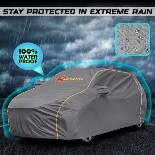 Image of Maruti Suzuki Swift 100% Waterproof Car Cover for All Weather Protection with Mirror & Antena Pocket Inner Cotton Triple Stitched Adjustable Belt Bottom Elastic Cover to Secure Fit -Grey
