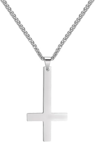 PROSTEEL Satanic Jewelry Upside Down Cross Necklace for Men Women, 316L Stainless Steel925 Sterling Silver Inverted CrossLeviathan Cross Pendant,