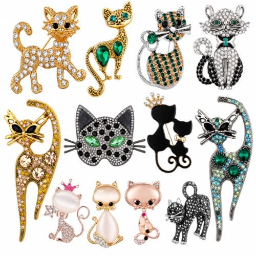 Image of Junkin 12 Pcs Women Brooches Bulk Vintage Rhinestone Pin Set