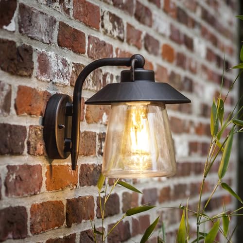 LUTEC Outdoor Traditional Wall Light, Aluminum Wall Lamp Lighting Fixture, Matte Black Finish Anti-Rust Wall Mount Lantern, Waterproof Wall Sconce with Clear Glass - Requires E27 LED Bulb
