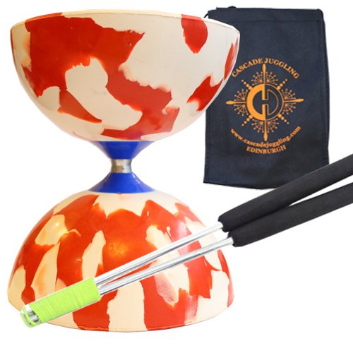 Juggle Dream Red & White Jester Diabolo with Aluminium 'Metal' Sticks and Carry Bag - Rubber Diablo Set