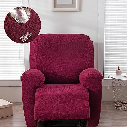 Fundas de Sillones Relax Ajustables Impermeable 1 Plaza Funda de Sofá Reclinable Elástica 4 Piezas Funda de Sillón con Bolsillo Antiarañazos Jacquard Cubiertas Protector para Sillón,Red-1seat(4pcs)