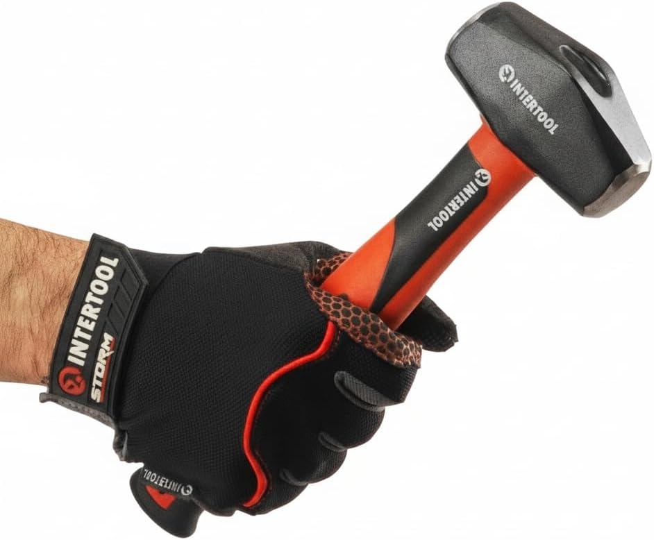 INTERTOOL 2lb Club Hammer - Mini Sledge Drilling Hammer - Small Sledgehammer with Heavy-Duty Steel & Shock-Resistant Non-Slip Fiberglass Handle for Construction and Demolition - HT08-0236