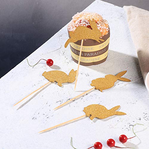 Funzzy 24 Pcs Easter Bunny Cake Toppers Glitter Rabbit Cake Picks Cupcake Decorations For Easter Day Birthday Party Cake Decorations(Gold) #TOP5