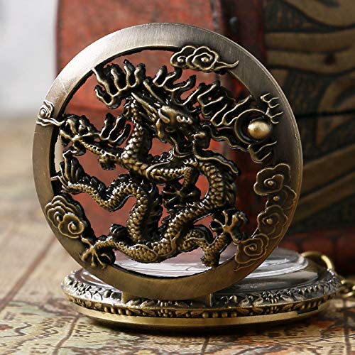 Orologio da Tasca al Quarzo Design Drago a Tre Teste Retrò Vintage Orologio da Tasca al Quarzo Design Drago a Tre Teste Retrò Vintage