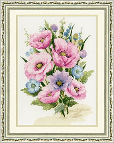 Kit de broderie au point de croix pour adultes Coquelicots de jardin 16 count