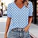 Womens Polka Dot Print Puff Sleeve Short Sleeve Tops V Neck Casual Cute Shirts Casual Fashion Trendy Workout Blouse Womens Workout Tops Light Blue M