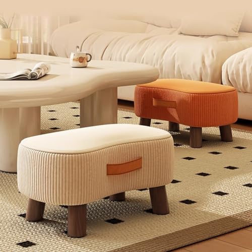 Petit tabouret rectangulaire beige en bois pour salon