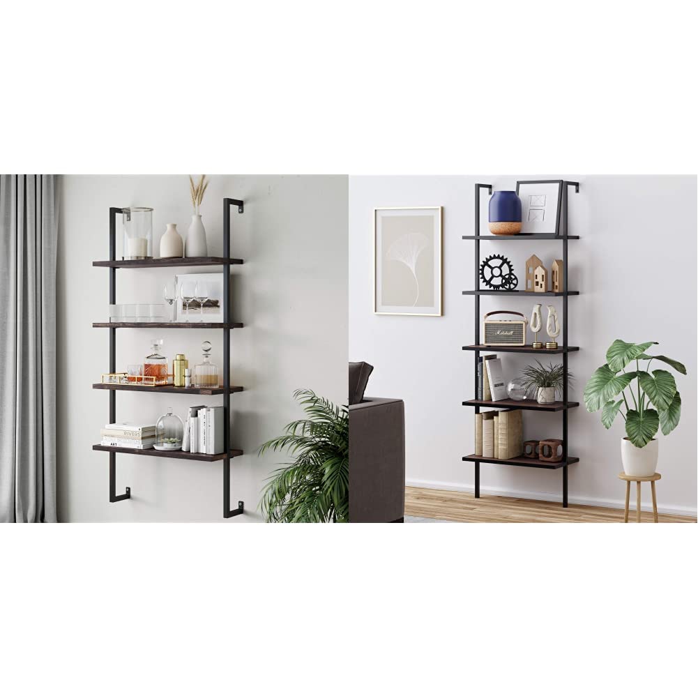Nathan James Theo 4Shelf Bookcase, Floating Wall Mount Shelves, Nutmeg