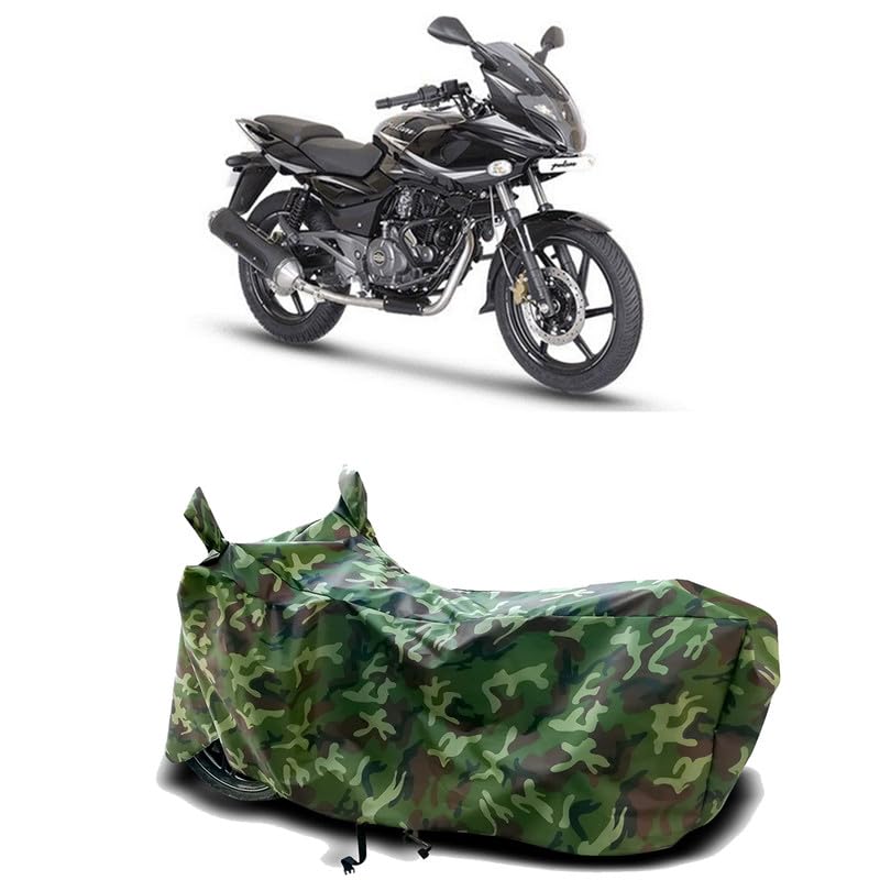 Image of DUFFEL-100% Heat Protection Two Wheeler Bike /Scooty Body Cover for Bajaj Pulsar 220 BS6 Water Resistance /UV-Rays /Birds Dropping /Scratchproof /Dust Proof /Waterproof[Green Jungle Print]