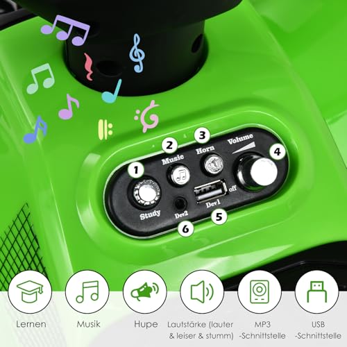 COSTWAY 6V Elektro Kinderquad mit Stauraum, Mini Elektroquad mit Musik, Hupe und LED Scheinwerfer, Kinder Quad 2 km/h, für Kleinkinder ab 18 Monaten (Grün) – Bild 5