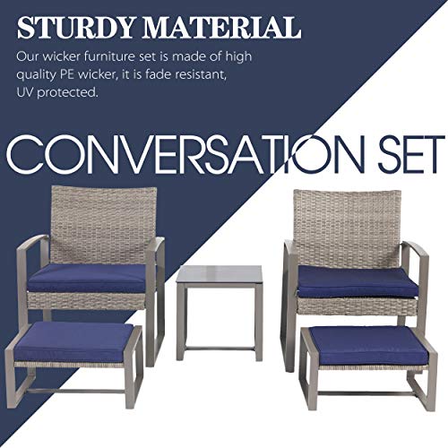 LOKATSE HOME 5-Piece Blue Wicker Conversation Set #TOP5