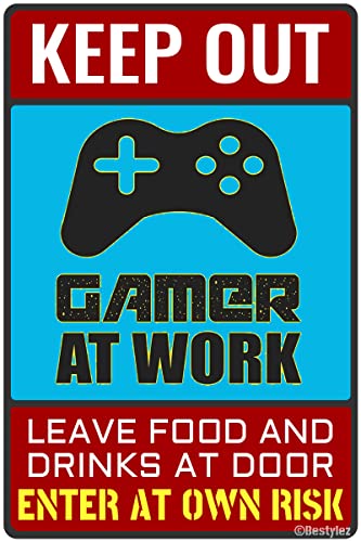 Keep Out Gamer at Work - Bestylez Funny Gamer Sign For Gaming Room Wall Door Decor - Gift For Teen Boy, Boyfriend 12" * 8" (159)