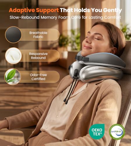 Restnature Neck Pillow for Traveling, Travel Pillows for Airplanes, Adjustable Neck Pillow Airplane Travel Essentials - 2 Layer Patented | Inflatable Air Loop & Memory Foam for 360° Ergonomic Support - image 8