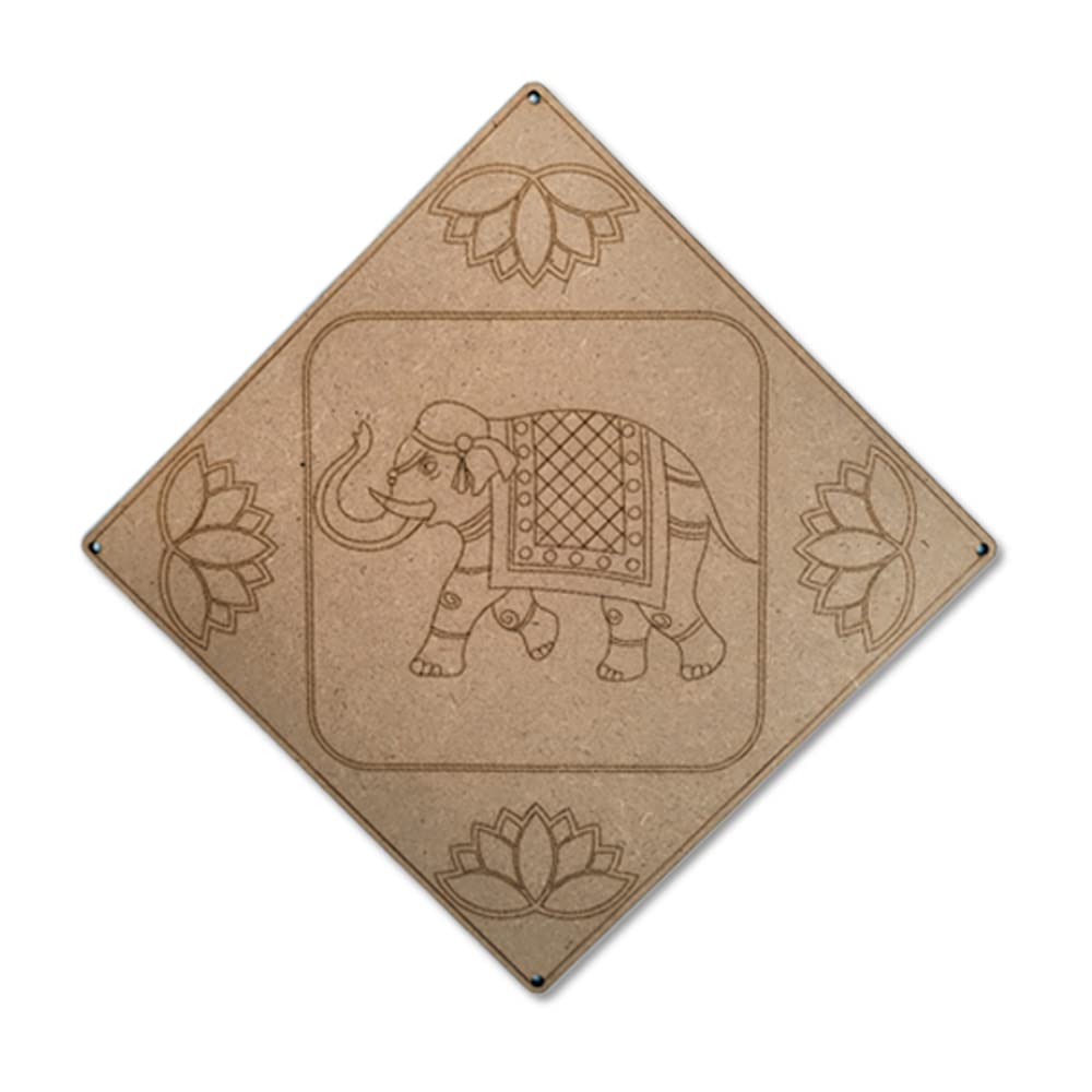 DIY Pichwai Elephant Pre Marked MDF Coaster Cutout for Art and Craft | Size 10 Inch Sq-picture-32