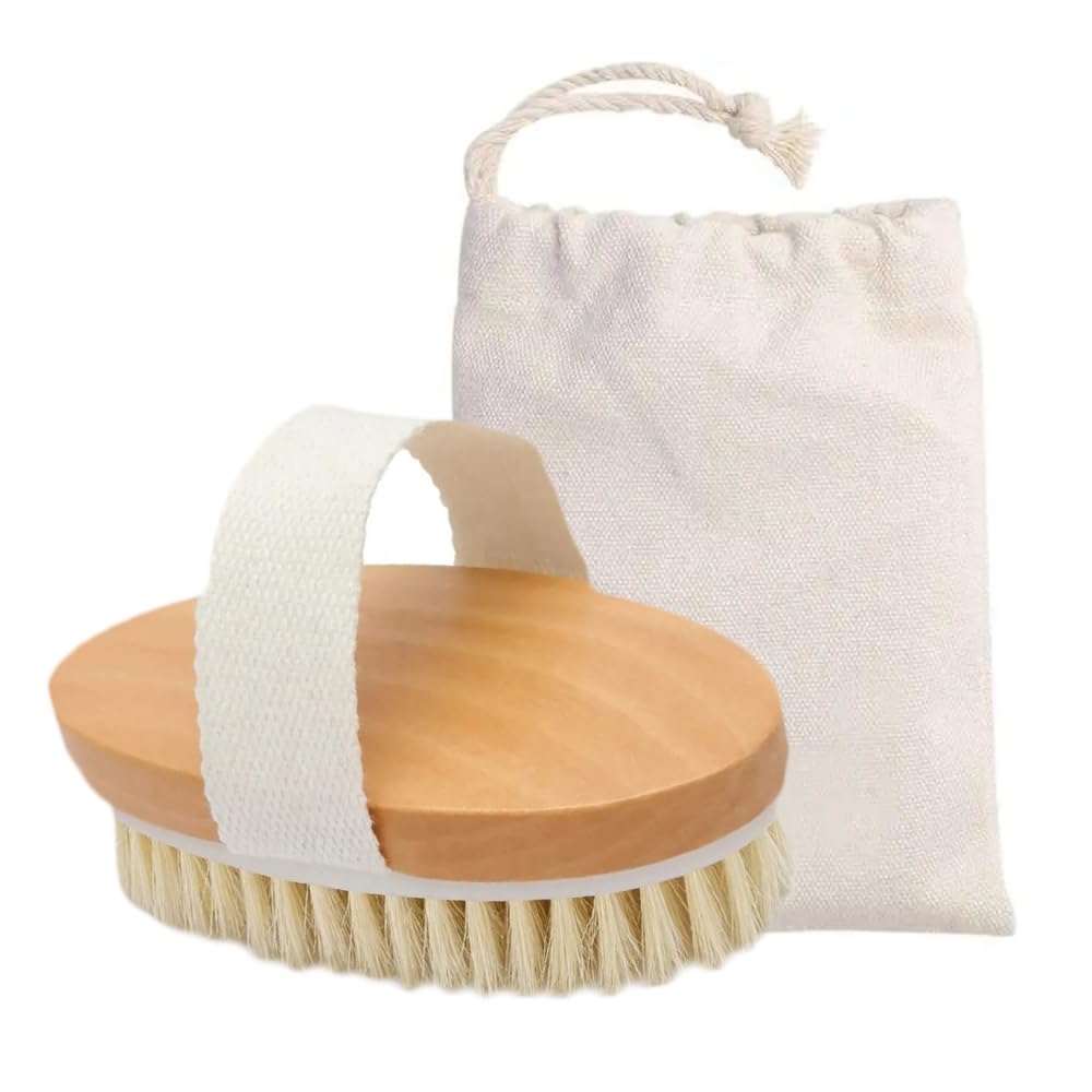 Davilis® Brosse pour le corps à sec exfoliant en bois avec poils naturels élimine la cellulite la peau morte et favorise le drainage lymphatique la circulation Scrub et Dry Brushing