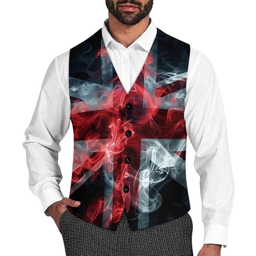 England Smoke Flag Novelty Men's Suit Vest Funny Formal Dress Vests Business Waistcoat