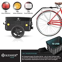 KESSER® Fahrradanhänger, Lastenanhänger, Handwagen mit Kupplung, Hochdeichsel, für Fahrrad Transportanhänger Transportbox mit 70 Liter Volumen, Max. 60kg, + Zubehör für Fahrräder mit 26-28, Schwarz – Ansicht 6