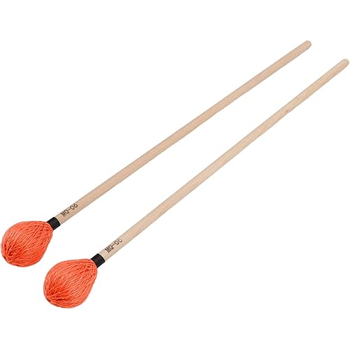 Walfront 1 Pair Medium Hard Yarn Head Marimba Mallets with Maple Handles Percussion Vibrophone Mallets Yarn Drum Sticks MQ‑06(Orange)