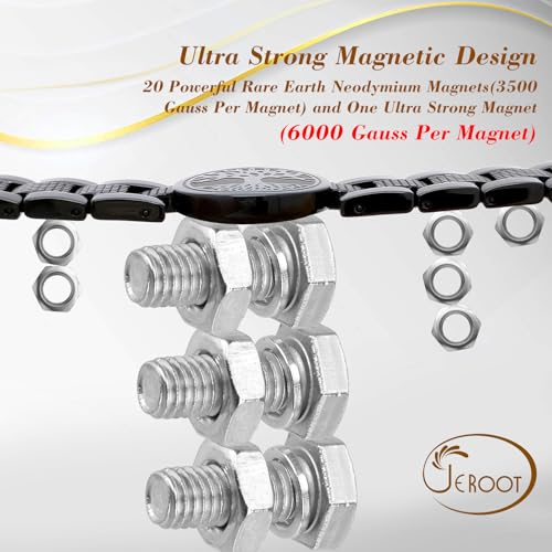 JEROOT Magnetic Bracelet Women's Titanium Steel Tree of Life World Tree Black Magnetic Bracelet Men with Ultra Strength of 6000 Gauss Magnets Adjustable - Image 4