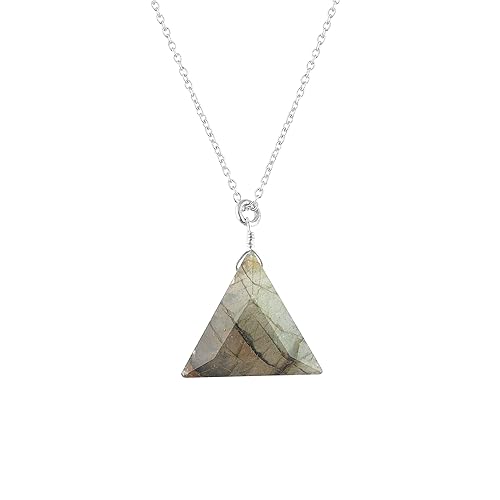 Natural Labradorite Gemstone Faceted Triangle Necklace, Energy Healing Crystals, Gift for Her, Birthday, Gemstone Jewelry 18 inch, Gifts For Her