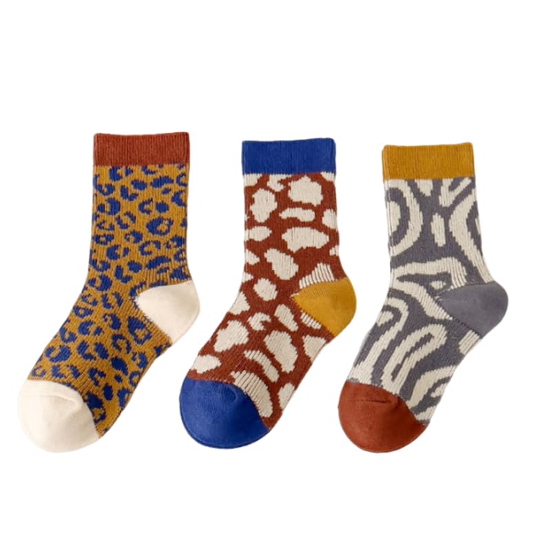 Kids Boys Dress Socks Colorful Partterned Calf Length Fun Dress Socks Brown