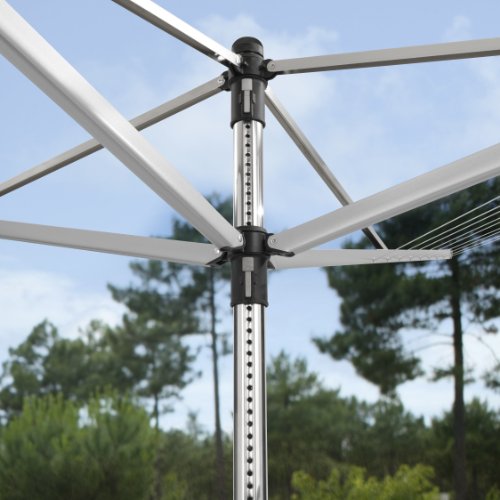 Image of Brabantia Lift-O-Matic Advance Outdoor 4 Arm Clothesline (164 ft /O 1.97 inch) Height Adjustable, Folding Clothes Drying Rack + Ground Spike, Cover + Bag of Clothespins (Gray)