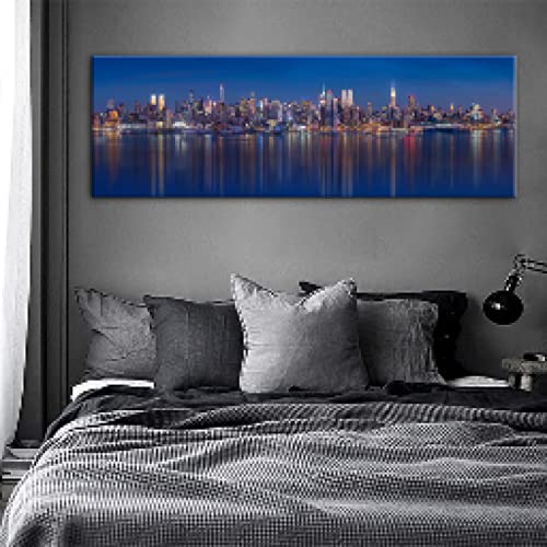 Toile art paysage de nuit de la ville 70x210cm sans cadre pour salon