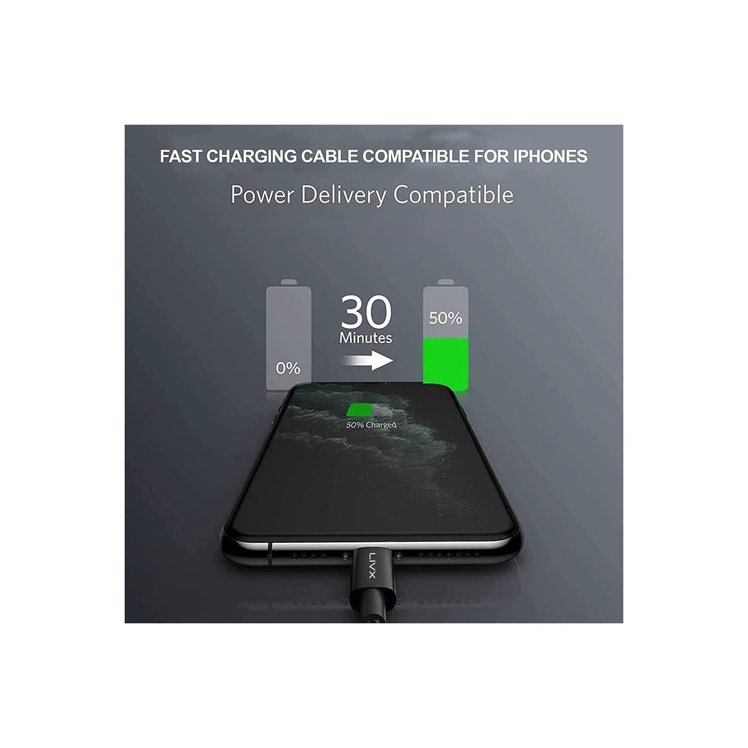 LivX Horizontal 20W Type C to Lightning 2 Metre iPhone iPad Hızlı Şarj ve Data Kablosu Space Gray