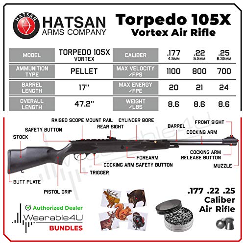 Wearable4U Hatsan Torpedo 105X Vortex .177 Cal Air Rifle 100X Paper Targets And 500X .177Cal Pellets Bundle #TOP2