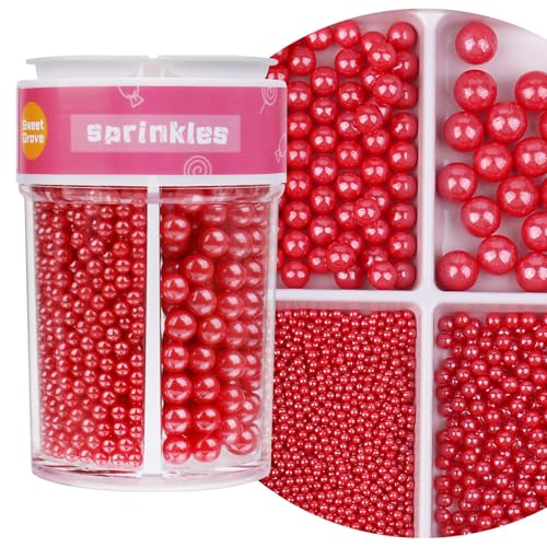 Image of Red Sprinkles for Cake Decorating, 4 Sizes Edible Pearl Sprinkles, 7.8oz | For Baking Cake Cupcake Ice Cream Chocolate Cookie Decorating Celebrations Wedding Shower Party