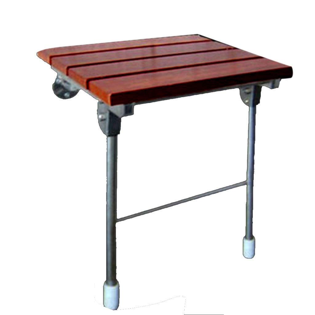 CHEWYNP Silla de baño Taburete de Ducha Asiento de Seguridad Baño Asiento de Ducha de Madera Maciza Estante de Acero Inoxidable, Taburete de Ducha Montado en la Pared, Entrada del Pasillo