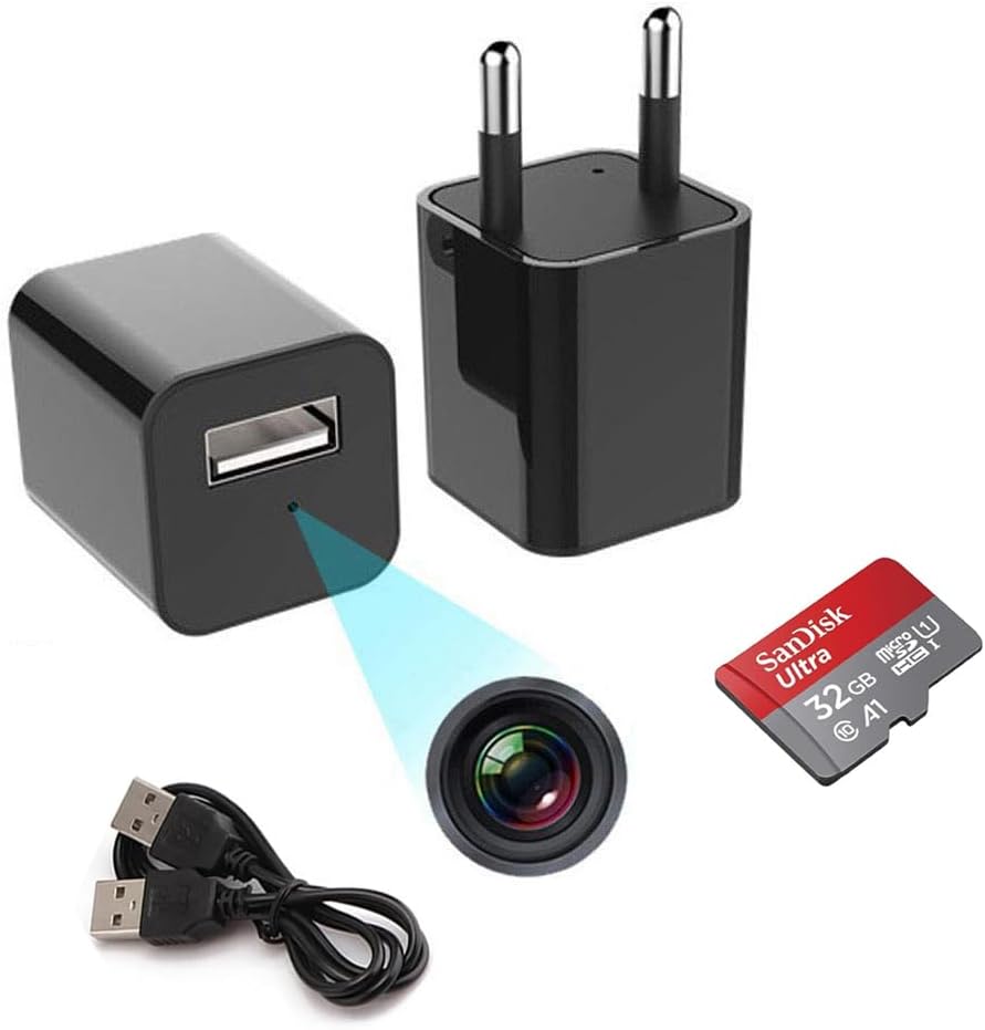 IFITech IFIADPTCAM 1080P USB Charger Hidden Spy Camera | Supports Max 256GB SD Card (32GB SD Card Included) | Continuous & Motion Detection Recording | Ideal for Home/Office Security Monitoring
