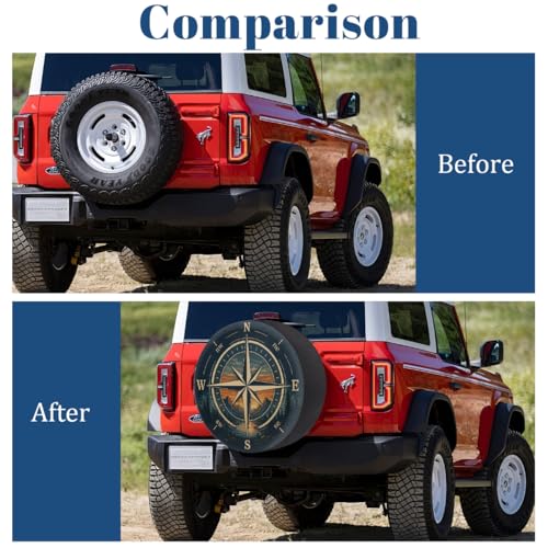 Image of Retro Mountain Compass Spare Tire Cover Wheel Covers Protectors Waterproof Dust-Proof Universal Fit Trailer, RV, SUV and Many Vehicle 14 Inch,C-07