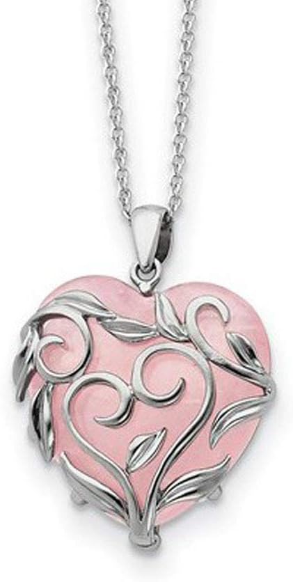 The Black BowRhodium Plated Sterling Silver & Rose Quartz Generous Heart Necklace, 18 Inch