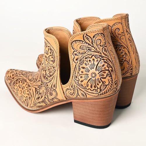 American Darling Floral Hand Curved Genuine Western Leather Ankle Boot2