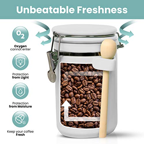 Home Intuition 4-Piece Ceramic Kitchen Canisters Set, Airtight Containers With Wooden Spoons Reusable Chalk Labels And Marker For Sugar, Coffee, Flour, Tea (White) #TOP3