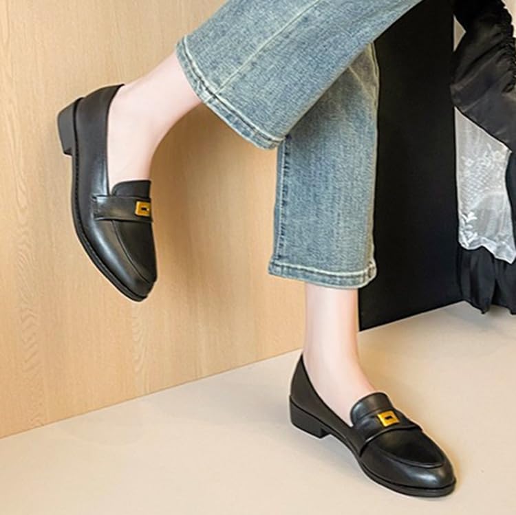 [Neping] メタルバックル ローファー 尖頭デザイン ワン式 ビジネス/カジュアル対応 1cm薄底 オールシーズン履ける 鏡面