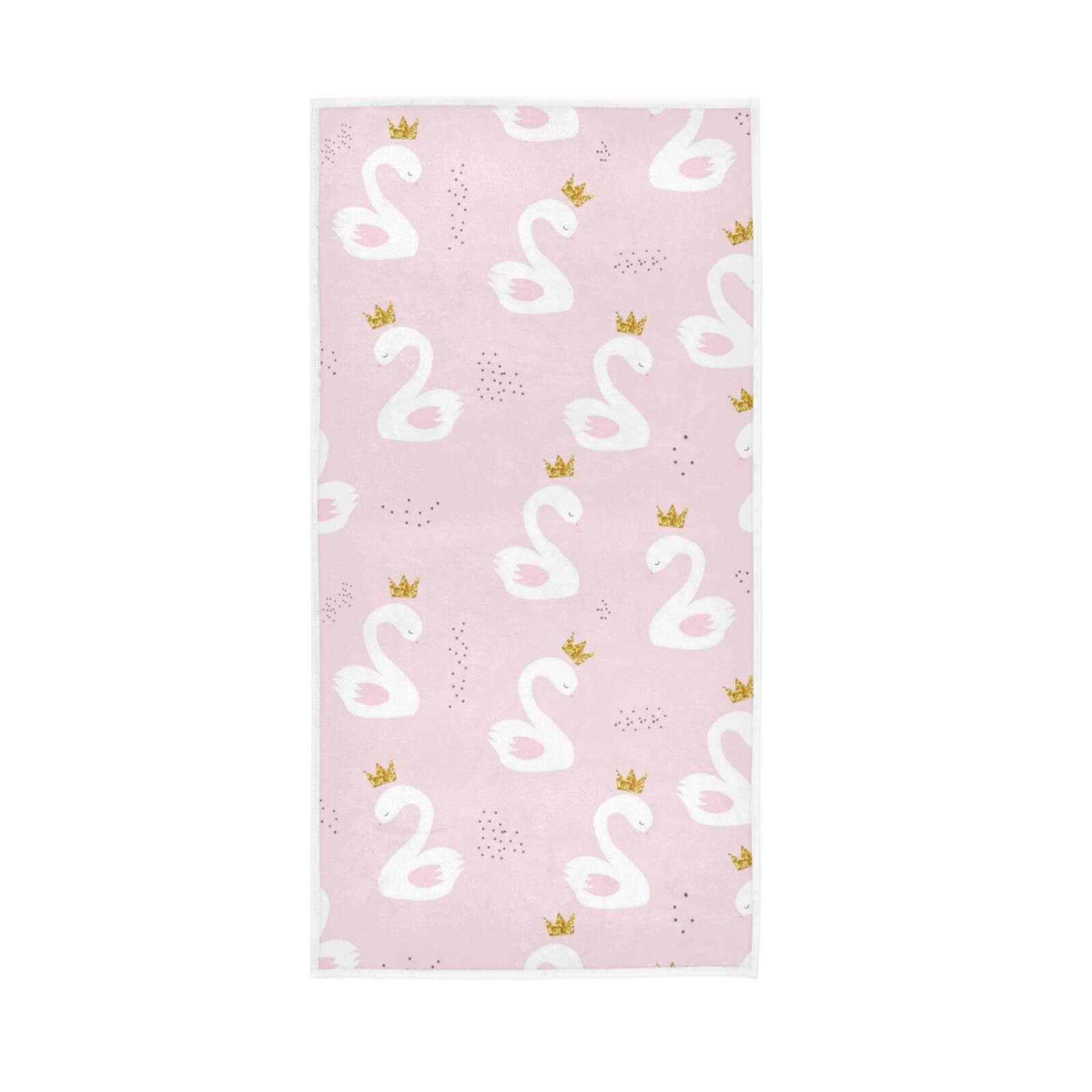 HUYGD White Cute Swan Princess with Golden Glitter Crown on Light Pink Soft Hand Bath Towel 30" x 15" Thin Fast Drying Absorbent Soft Towels for Kitchen Gym Spa Hotel Beach