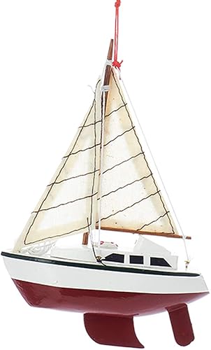 Yate de madera - Adorno de Navidad de velero 4 pulgadas casco rojo Rojo blanco